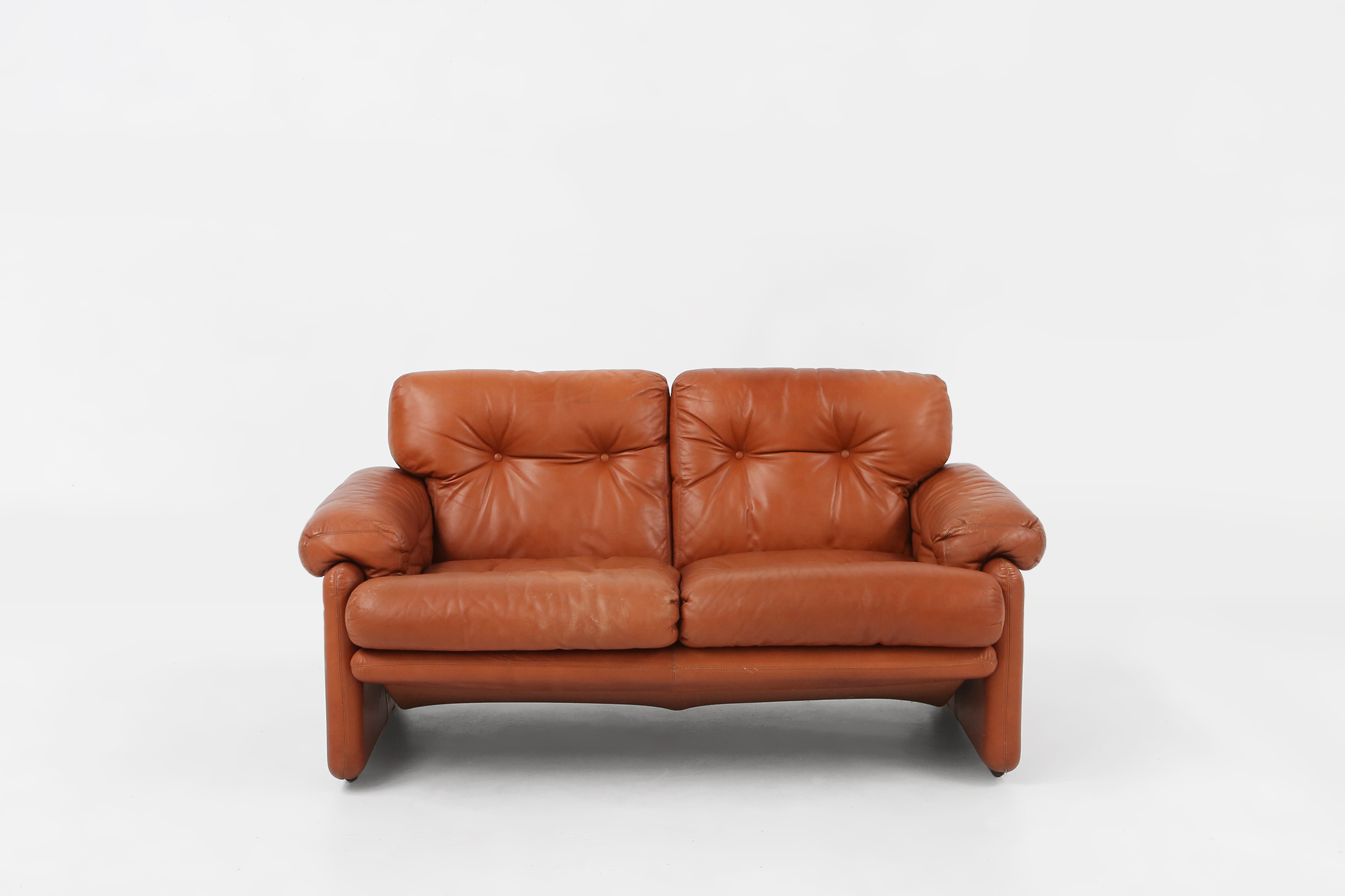 Brown leather 2-seater sofa Coronado by Tobia Scarpa for B&B Italia, Italy ca. 1960thumbnail